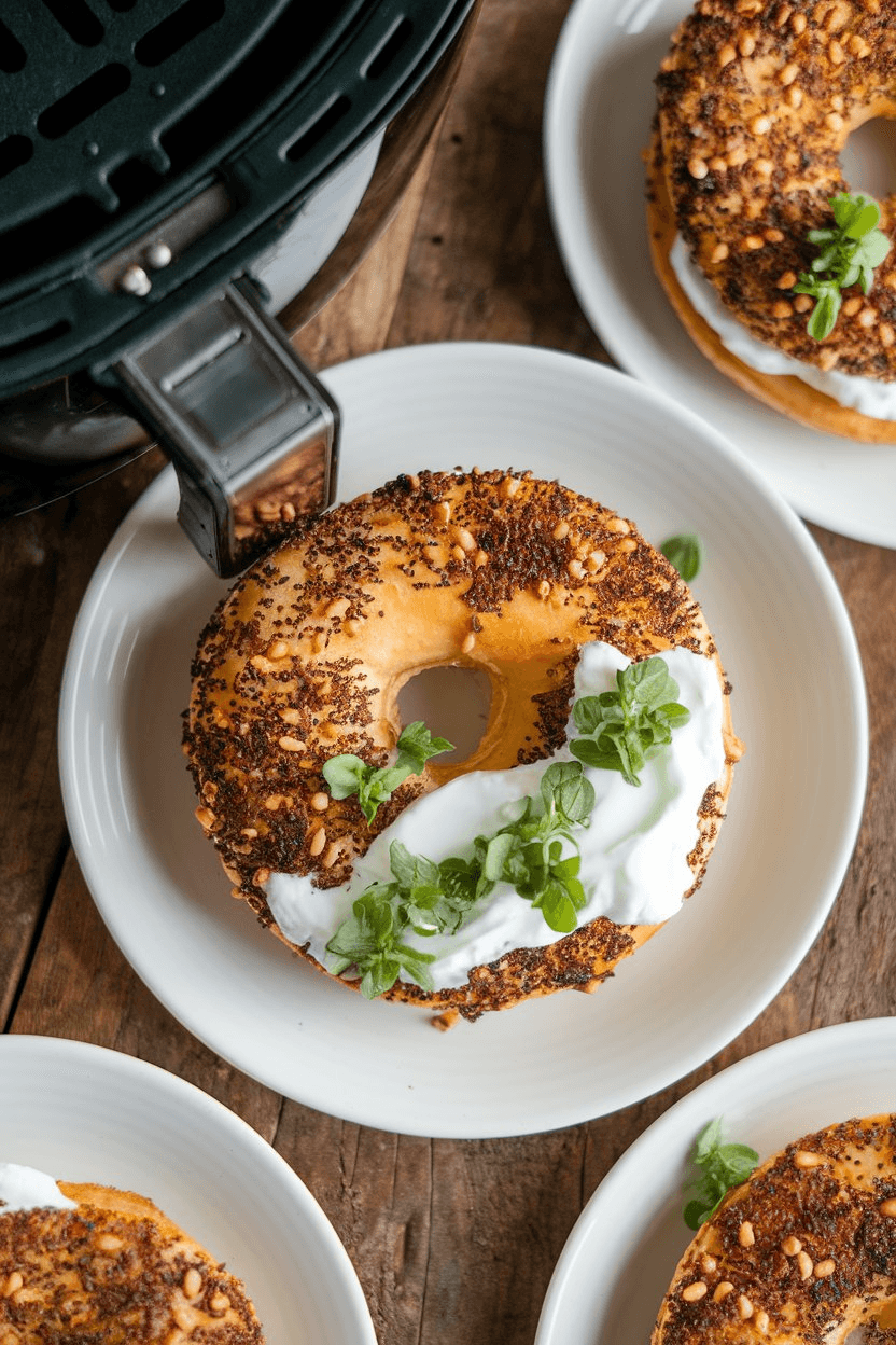 Easy Air Fryer Protein Bagels with Creamy Greek Yogurt