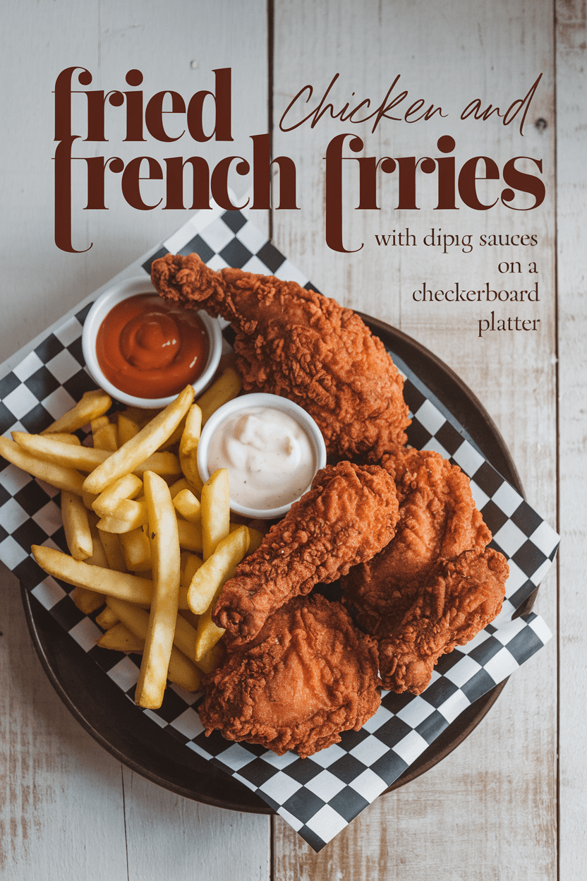 Crispy Fried Chicken and French Fries with Dipping Sauces