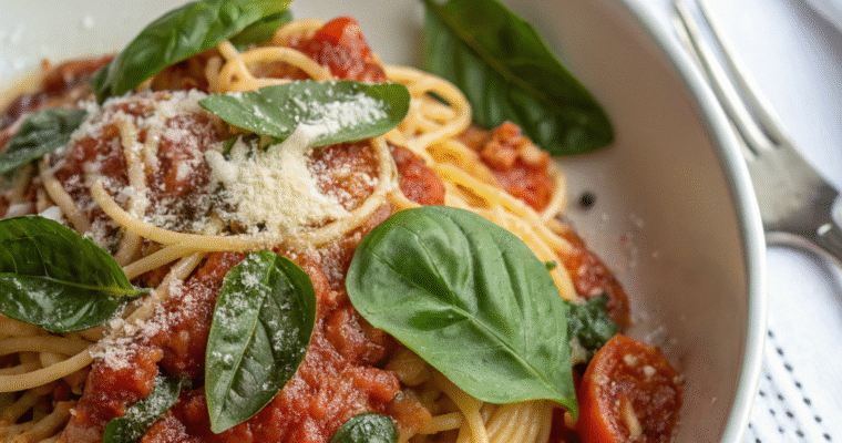 Classic Spaghetti with Spinach and Tomato Sauce Recipe