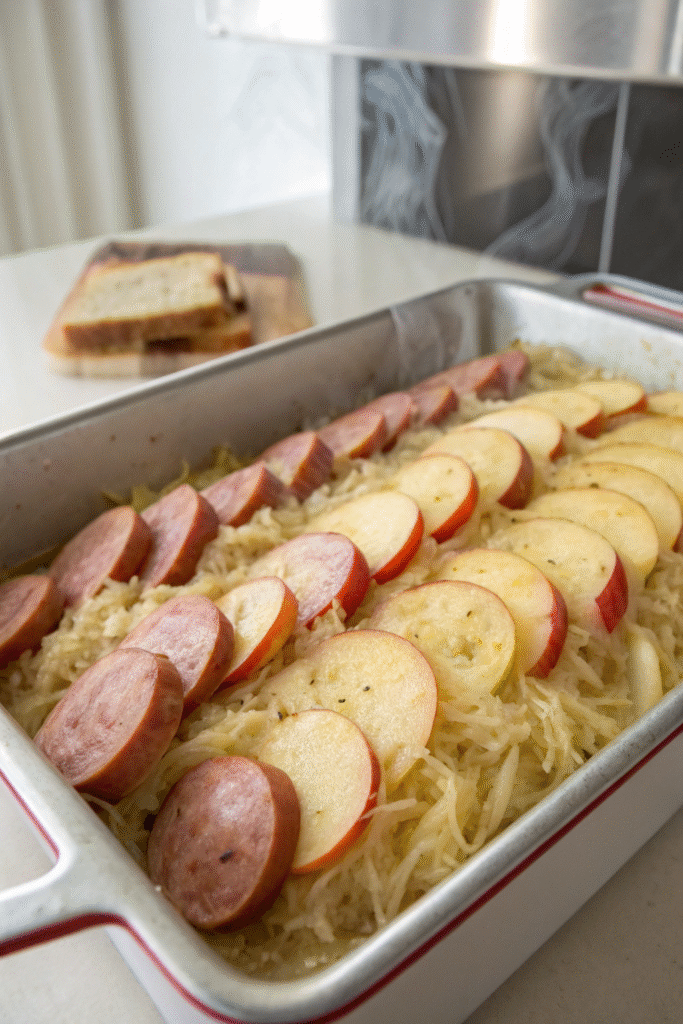 Baked Kielbasa and Sauerkraut with Apples