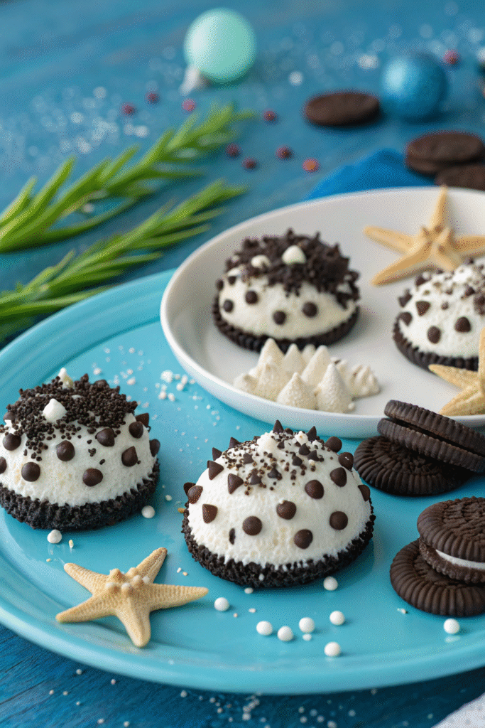 Oreo Sea Urchins, under the sea snacks for kids mood.