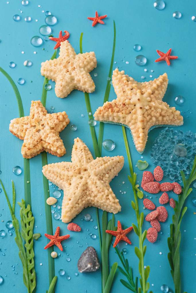 Starfish Rice Krispie Treats, under the sea snacks for kids mood.
