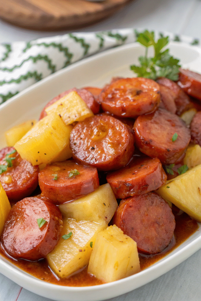 Sweet and Sour Kielbasa with Pineapple