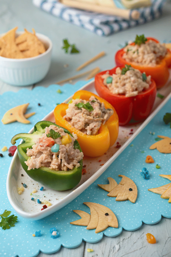 Tuna Salad Bell Pepper Boats, under the sea snacks for kids mood.