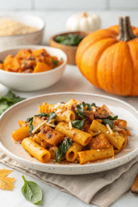 Baked Ziti with Roasted Pumpkin and Spinach