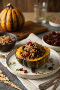 Stuffed Acorn Squash with Wild Rice and Cranberries