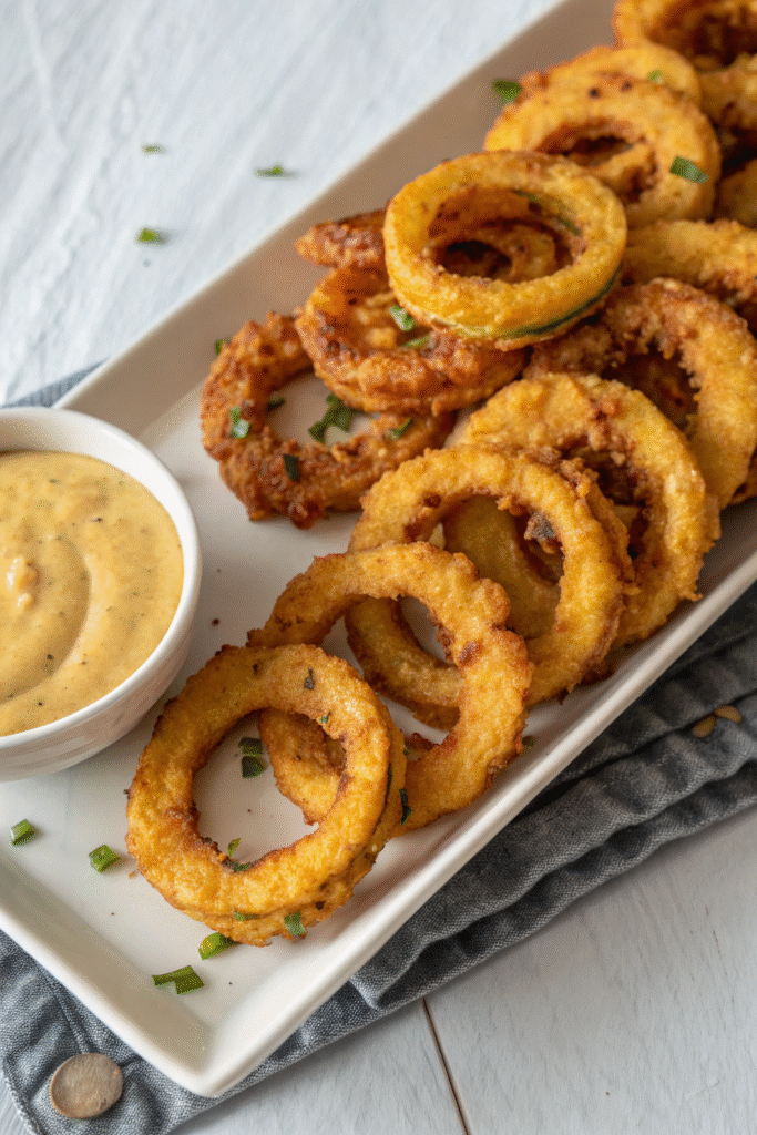 Crispy Delicata Rings with Ale Mustard Dipping Sauce
