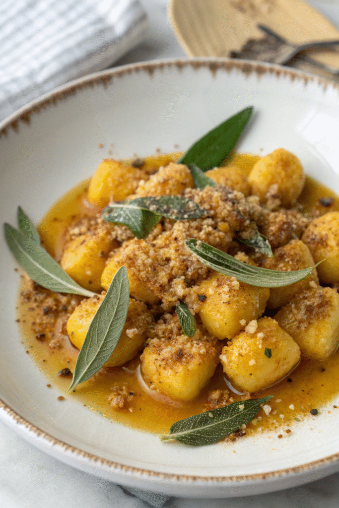 Pumpkin Gnocchi with Brown Butter Sage Breadcrumbs