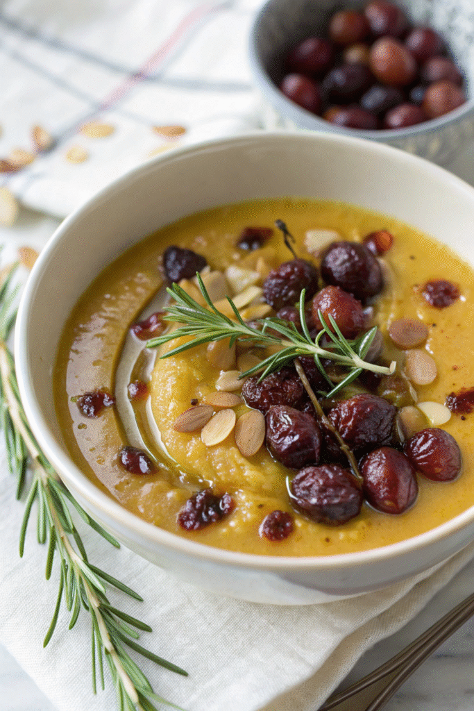Roasted Grape and Parsnip Soup with Rosemary Oil