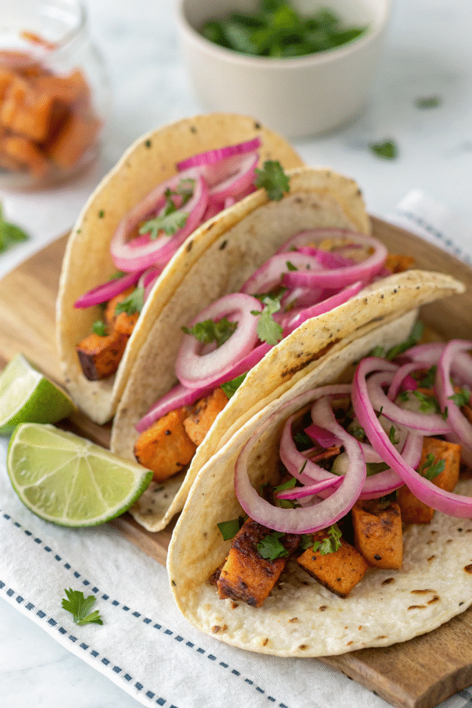 Sweet Potato Tacos with Lime Pickled Onions