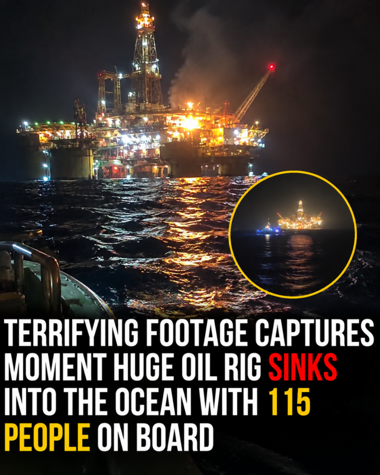 Footage captures moment huge oil rig sinks into the ocean with 115 on board
